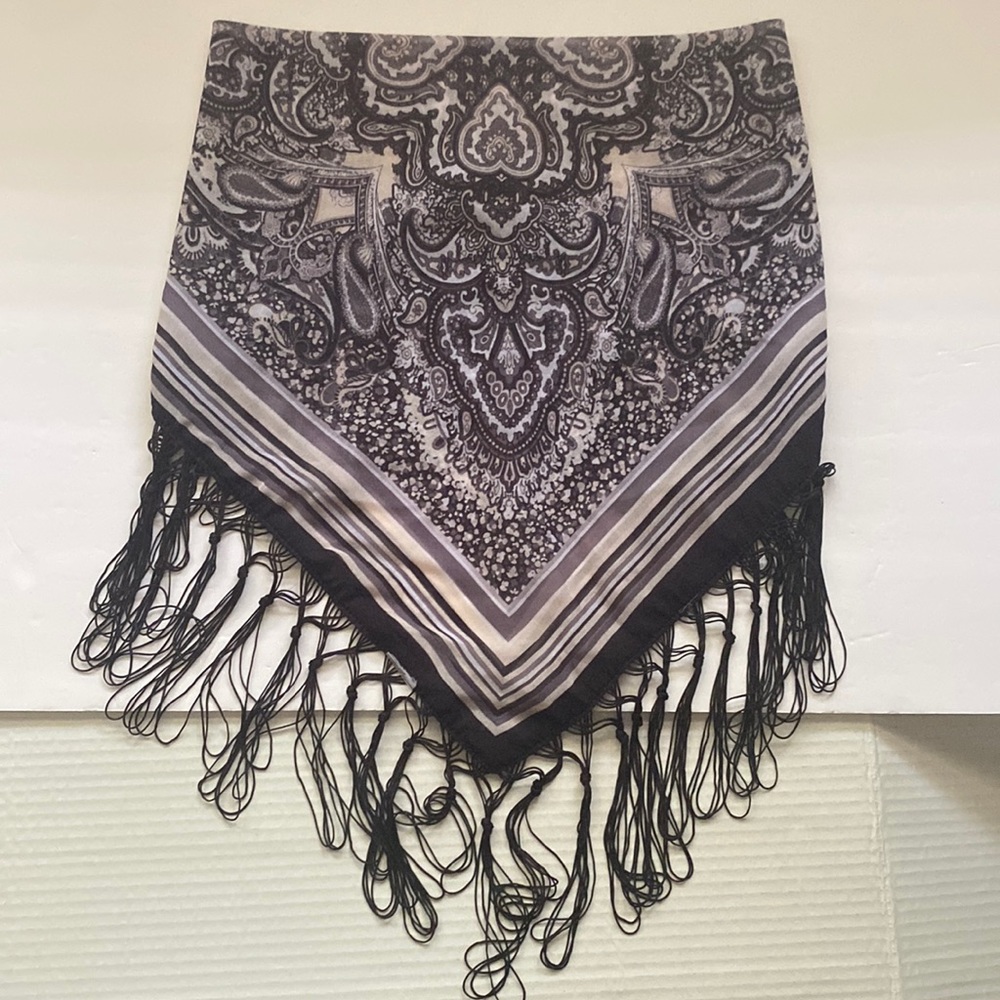 Vintage strapless paisley print tassel scarf top, size small medium